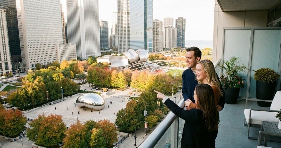 a family looking from balcony